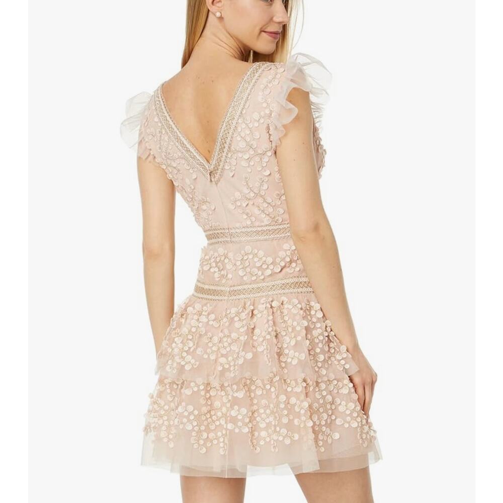 BCBG Cap Sleeve Short Evening Dress Bare Pink Size 8 NWOT Embroidered Details